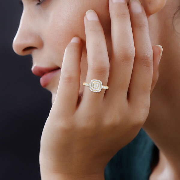 Weißer Diamant Ring, 925 Silber Gelbgold Vermeil, (Größe 21.00) ca. 0.25 ct image number 1